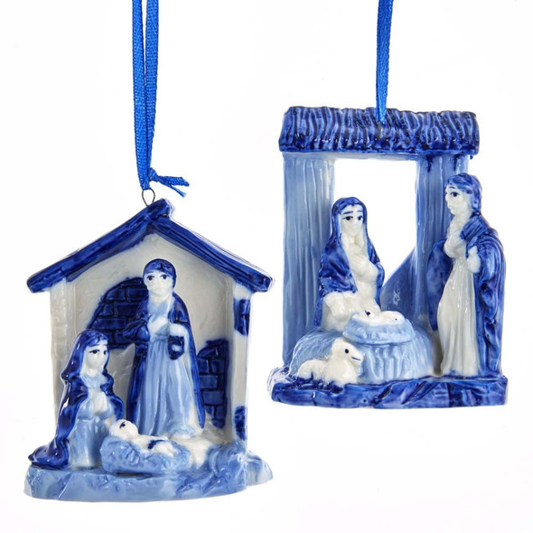 Kurt Adler enfeite de natal de manjedoura de porcelana azul delft de 3" j7428