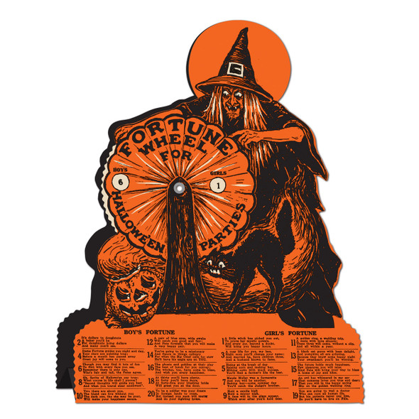 9,25" vintage Beistle decorazione di carta di Halloween strega ruota della fortuna gioco 01552