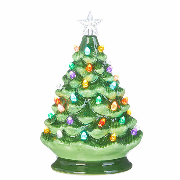 Raz 8", 13", or 17" Battery Operated Lighted Green Ceramic Christmas Tree -2