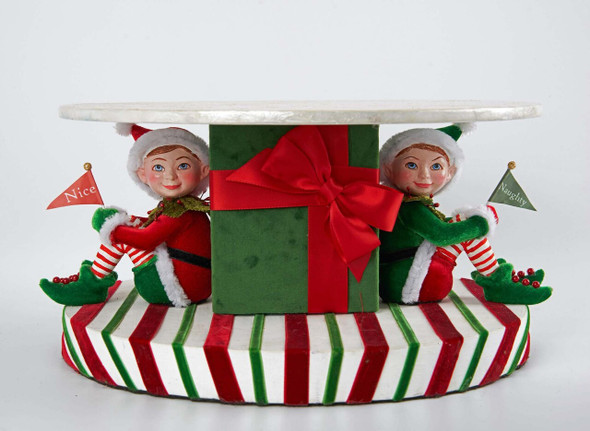 Katherine's Collection 13.25" Santa Claus is Coming to Town Naughty and Nice Cake Stand 28-128245