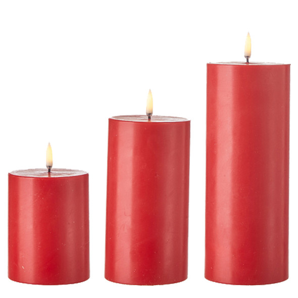 Uyuni 3.5" x 5" or 7" or 9" Flat Top Moving Flame Red Unscented Pillar Battery Candle