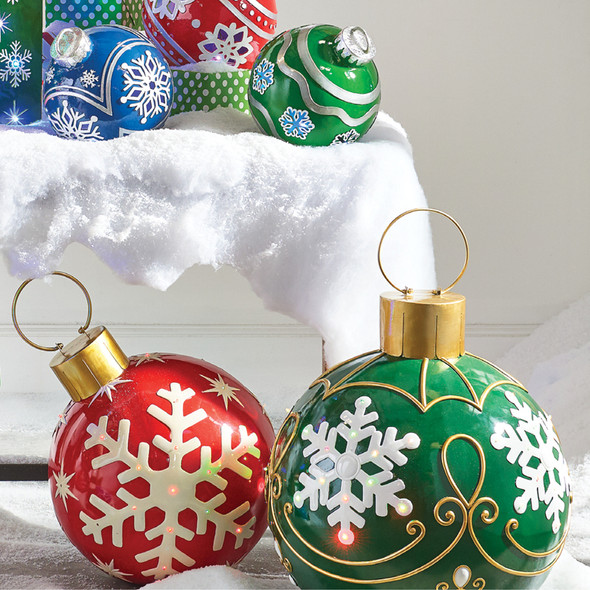 Raz Red or Green LED Lighted Ornament Christmas Decorations