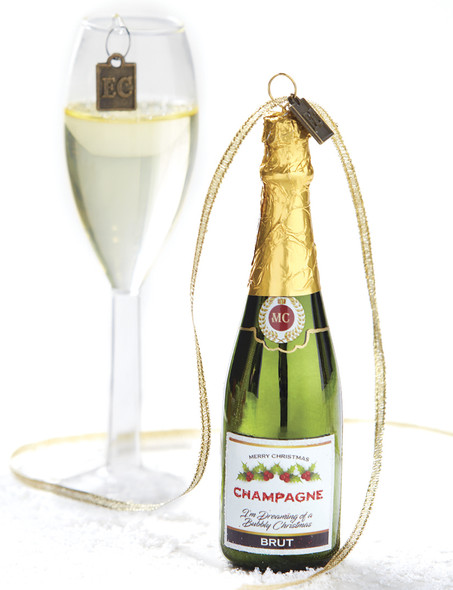 Ornement en verre de bouteille de champagne Joyeux Noël Raz 5" 4053159