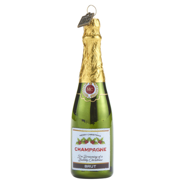 Raz 5" Merry Christmas Champagne bottle Glass Ornament 4053159- 2