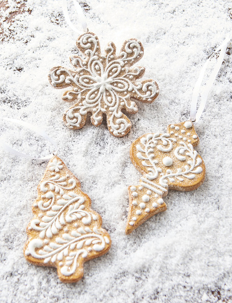 Raz Set di 3 ornamenti natalizi con biscotti di pan di zenzero con glassa bianca 4110246