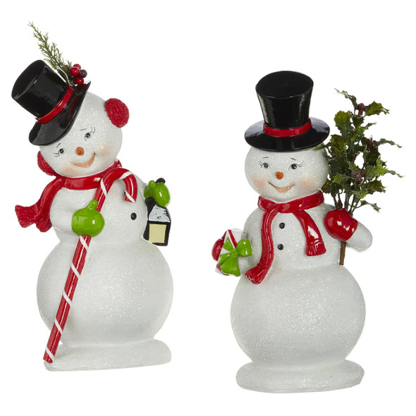 Raz 13.5" Glittered Retro Snowman Christmas Figures 4111582 -2