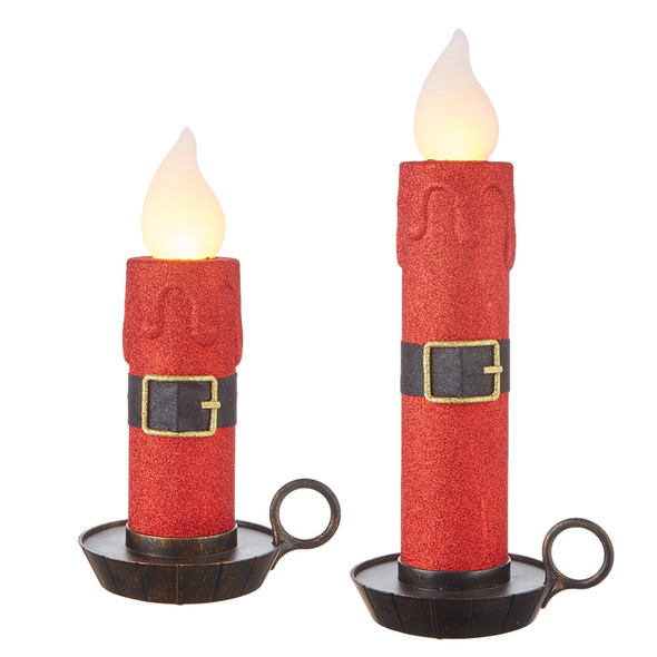 Raz 17.5 أو 22.5 بوصة حزام سانتا أحمر لامع كبير يعمل بالبطارية شمعة زينة عيد الميلاد