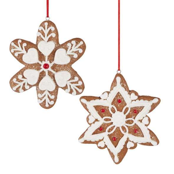 Raz 4" Set of 2 Snowflake Gingerbread Christmas Ornaments 4116268 -2