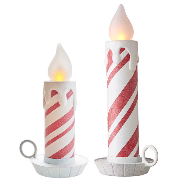 Raz 17.5" or 22.5" Battery Operated Peppermint Striped Candle Christmas Decoration