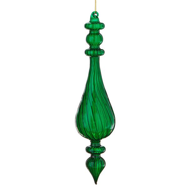 Raz 11.25" Green Finial Glass Christmas Ornament 4122879 -3