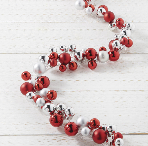 Raz 6' Silver and Red Ball Ornament Christmas Garland G4102392