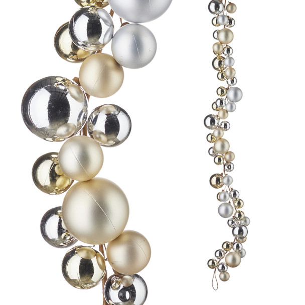 Raz 4' Champagne and Silver Ball Christmas Garland G4116150 -2