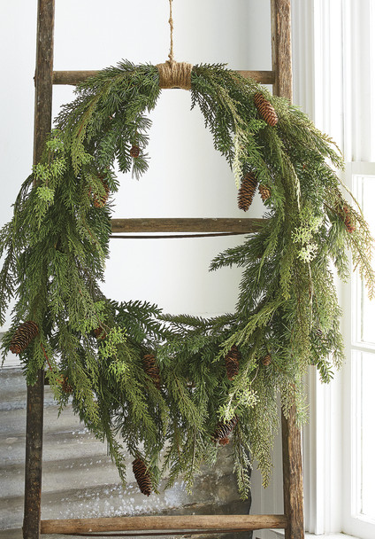 Raz 30" Real Feel Oval Cedar and Pinecone Christmas Wreath W4011591