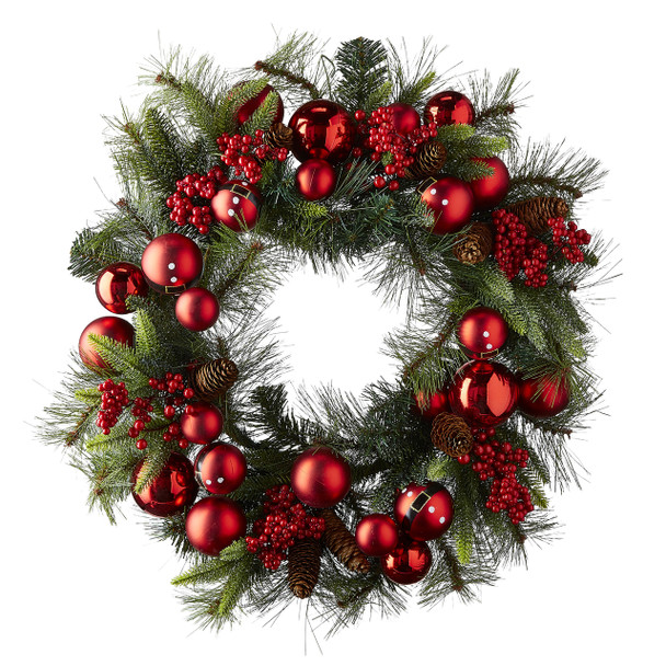 Raz 26" Mixed Pine and Santa Belt Ball Christmas Wreath W4102346 -2