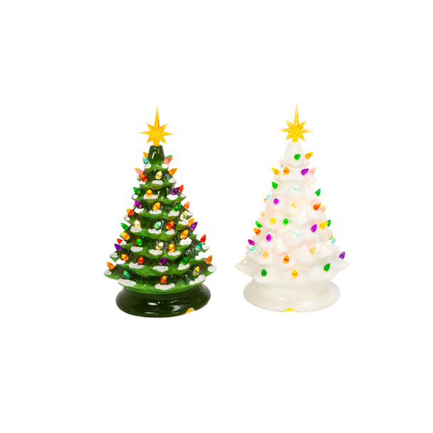 13.9" Battery Operated Lighted Musical Ceramic Christmas Tree Figure 2534180