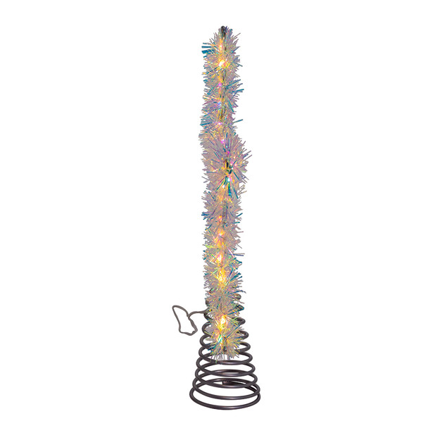 12.2" LED Lighted Warm White Silver Tinsel Star Christmas Tree Topper AD1022WW -4