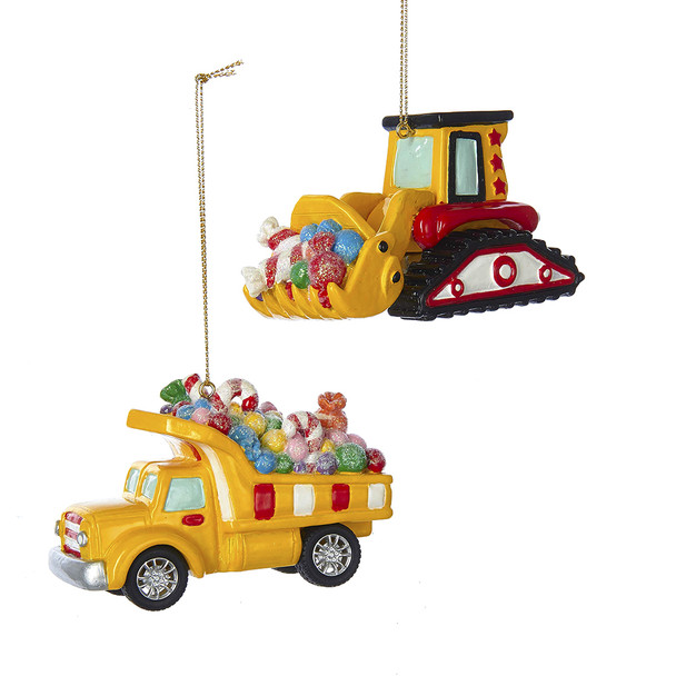 3.8" Candy Filled Construction Vehicle Ornament D3077