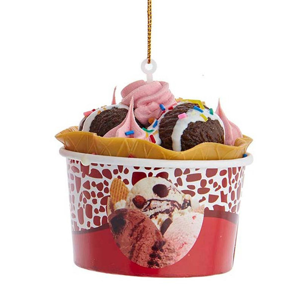 Sundae de sorvete de 2,6" com copo de cone de waffle enfeite de Natal D3975 -3