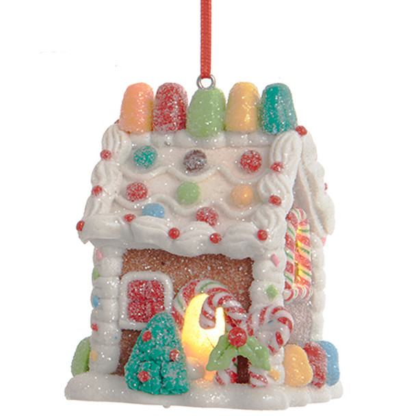adorno navideño de casa de jengibre con caramelo de arcilla iluminada de 3,75 "d4043-4