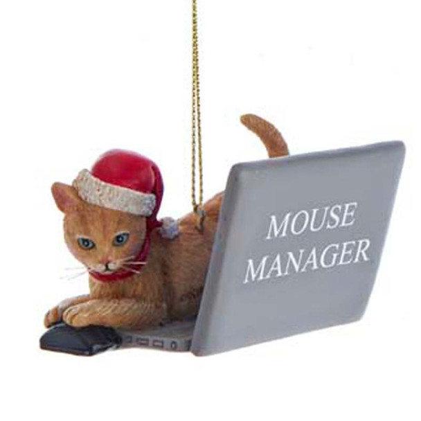 3.25" Computer Cat With Santa Hat Christmas Ornament E0600 -3