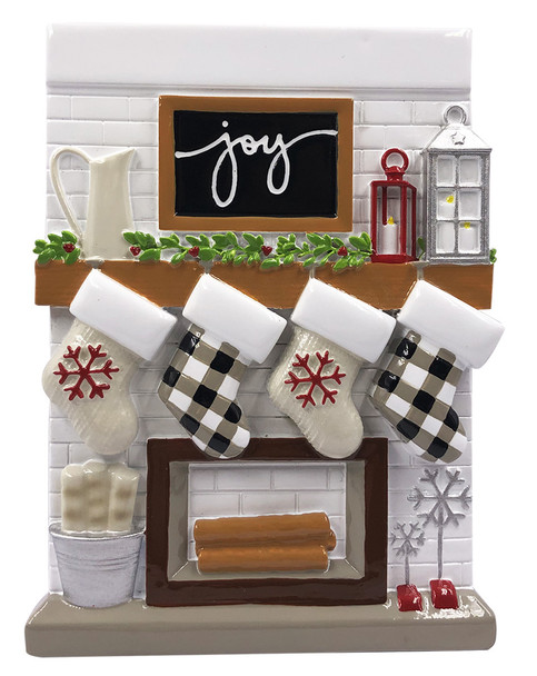 5" Fireplace Mantle Stocking Family of 4 Personalized Christmas Ornament OR2030-4 -3