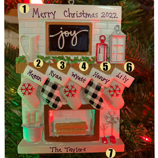 família de meia de manto de lareira de 5" com 5 enfeites de Natal personalizados OR2030-5 -2