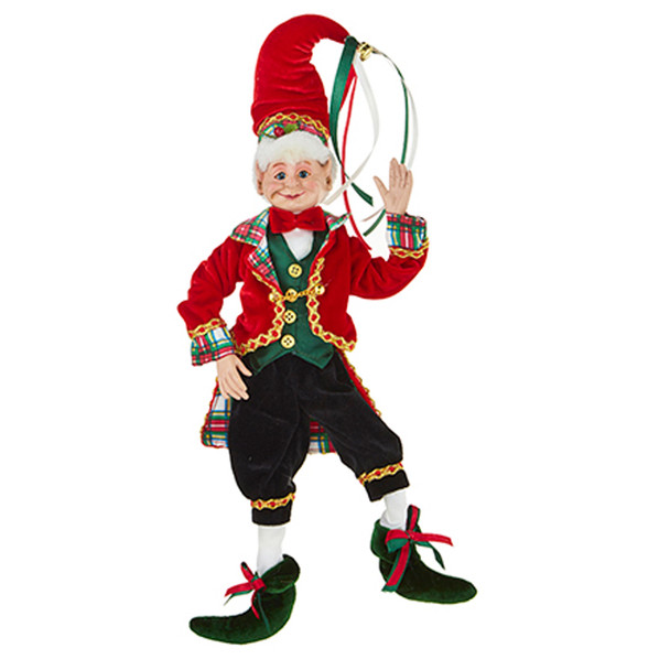 Raz 16" figur natal elf kotak-kotak tartan yang memungkinkan 4202315 -4