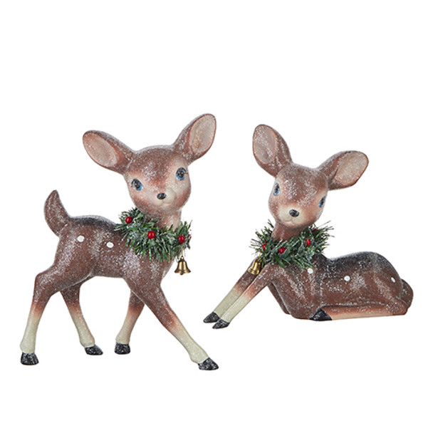 Raz Set of 2 12.75" Reindeer with Bottle Brush Wreath Christmas Figure 4212557 -2