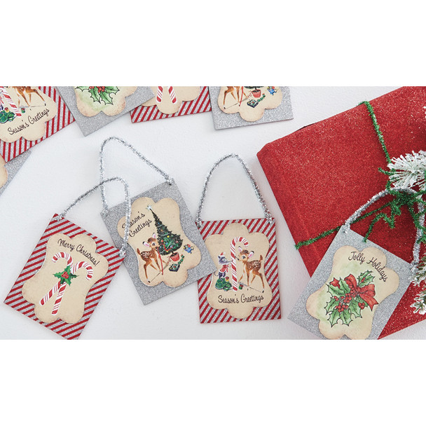 Raz 9,5" Ensemble de 4 cartes postales d'inspiration vintage avec décoration de Noël en guirlandes 4216149