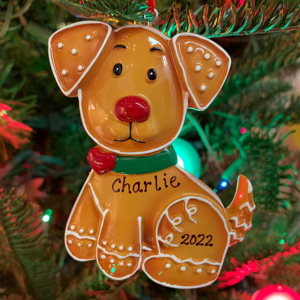 Lebkuchenplätzchen-Welpenhund personalisierter Weihnachtsschmuck or1222