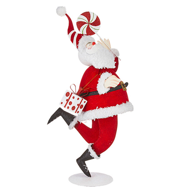 Figura decorativa navideña de Papá Noel con bastón de caramelo de metal Raz - 2