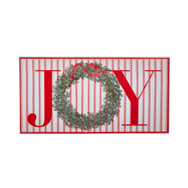 Raz Red and White Striped Joy or Noel Metal Framed Christmas Sign-2