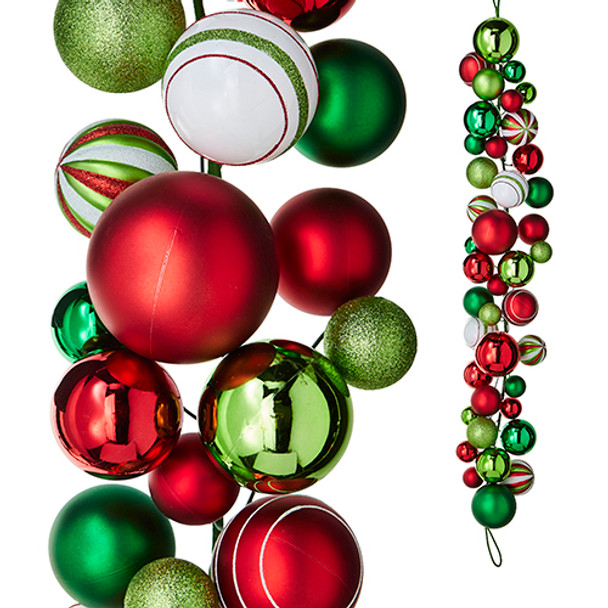 Raz 4' Red, Green, White Ball Ornament Christmas Garland G4322706