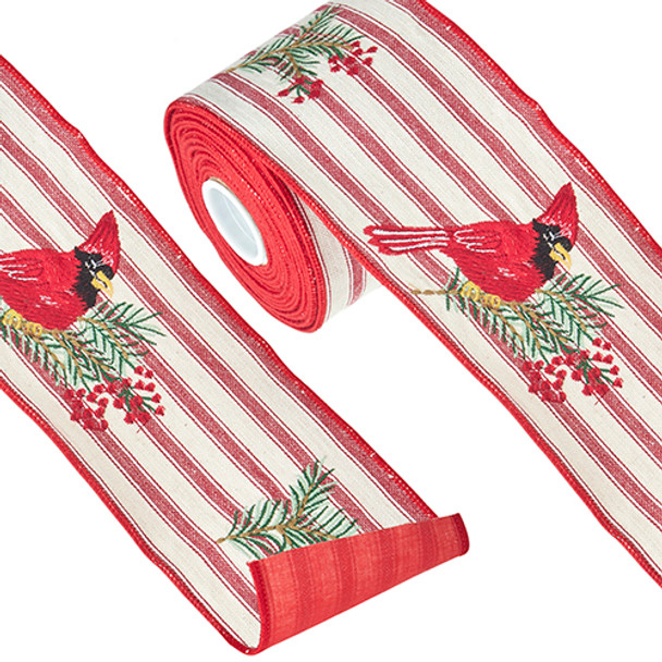 Cinta navideña con cable bordada cardenal con rayas de 4 "Raz r4227725 -2
