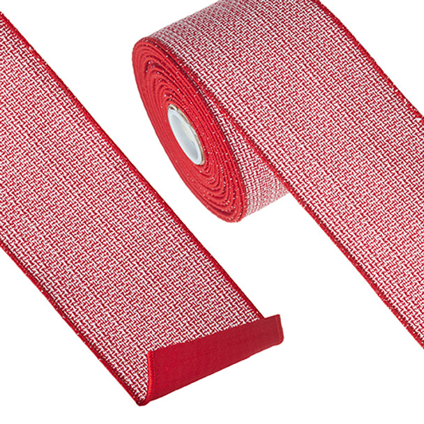 Raz 4" Red and White Tweed Wired Christmas Ribbon R4227742 -2