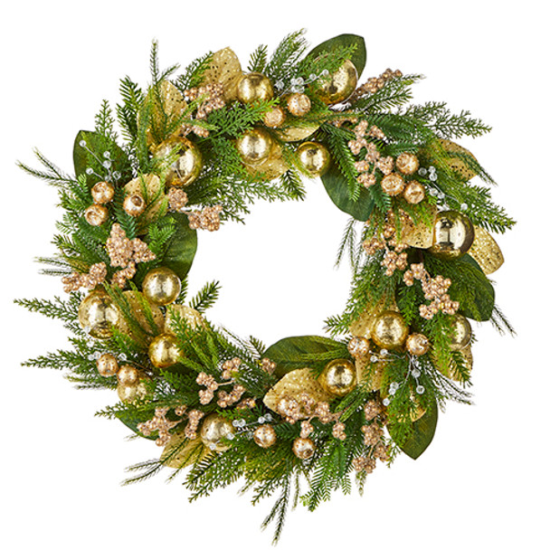 Raz 28" Evergreen and Gold Christmas Wreath W4202352 -2