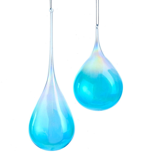 5" Blue Drop Glass Christmas Ornament D3554