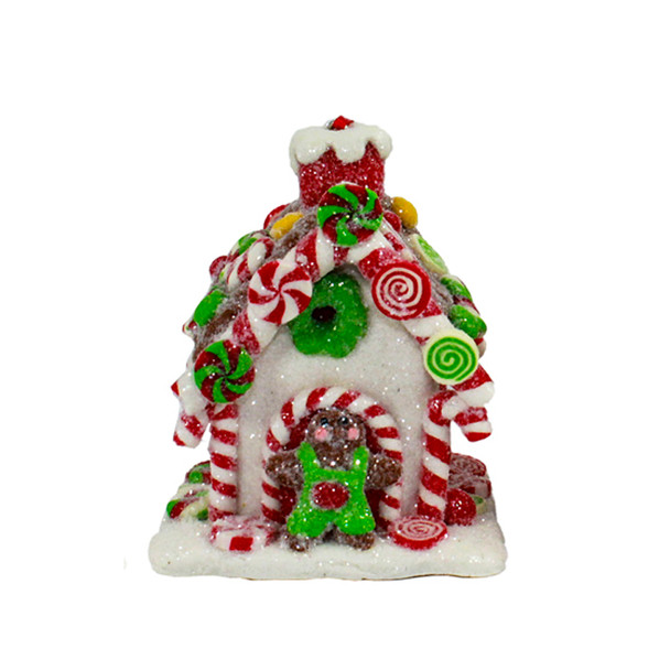 Juego de 3 adornos navideños para casa de dulces de pan de jengibre de arcilla iluminados con pilas D4107-4