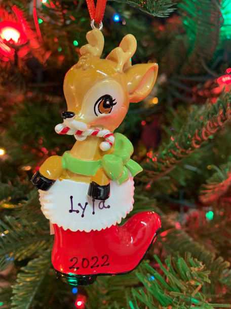 Baby Deer in Boot Personalized Christmas Ornament OR2393-RG -3
