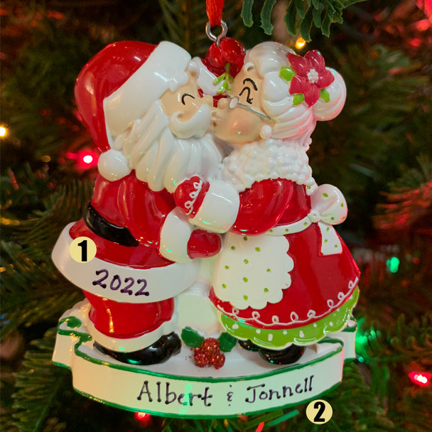 Mr. and Mrs. Clause Kissing Personalized Christmas Ornament OR2391 -3