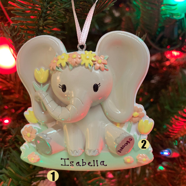 Ornement de Noël personnalisé fille bébé éléphant or2361-f -3