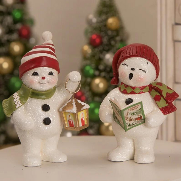 Bethany Lowe Set of 2 Caroling Vintage Snowmen Christmas Figures TD0042