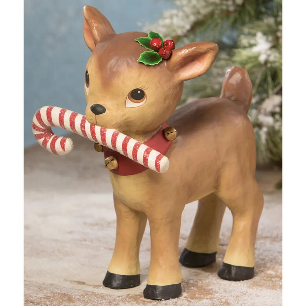 Bethany Lowe Reindeer With Candy Cane Large Paper Mache Christmas Decoration TJ9504