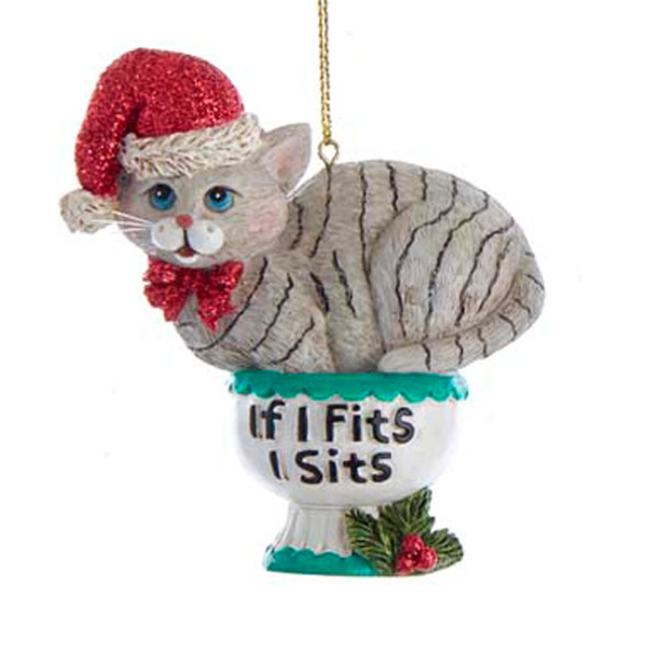 Kurt Adler 3.25" "If I Fits, I Sits" Cat Christmas Ornaments E0599 -3