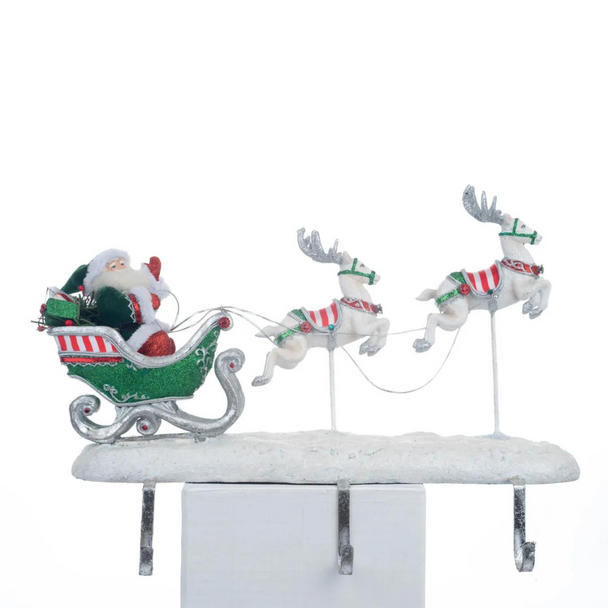 Katherine's Collection Soporte para calcetines navideños con renos y Papá Noel de menta Palace de 16,75" 28-328042