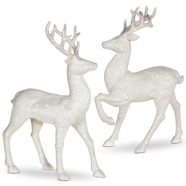 Raz 12,75" Set mit 2 weiß glitzernden Hirsch-Weihnachtsfiguren 3100812 -2