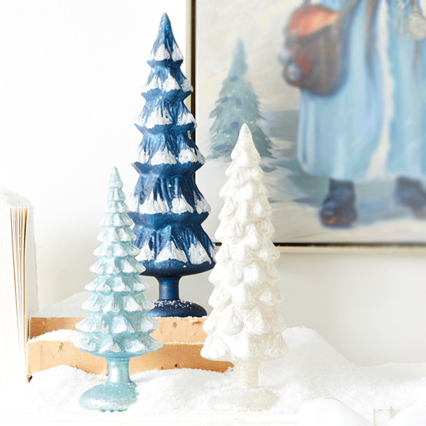 Juego Raz de 3 árboles de Navidad de cristal nevado azul y blanco 4222914