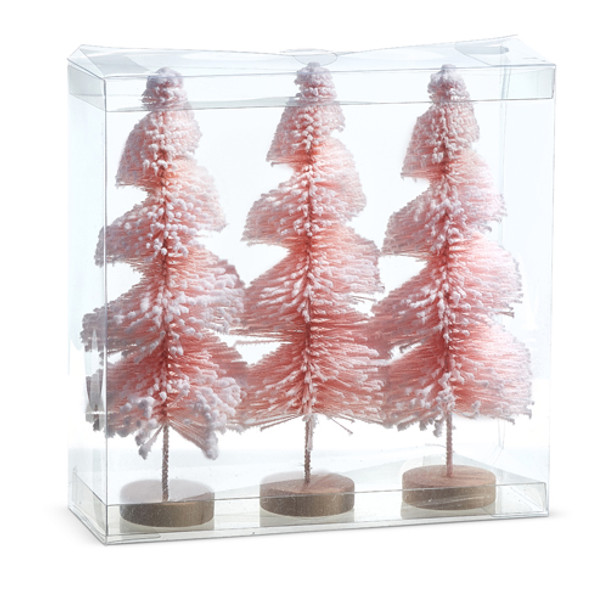 Raz 9" Set of 3 Pink Snowy Bottle Brush Trees 4316059 -2