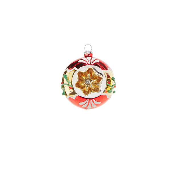 Adorno navideño de cristal vintage rojo y dorado de 3" Raz 4320019 -3