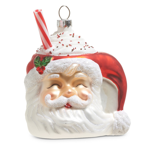 Raz 4" Santa Mug with Whipped Cream Glass Christmas Ornament 4320882 -2
